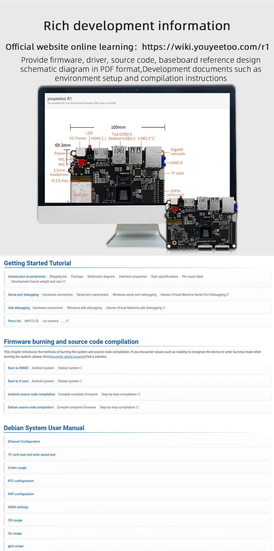 R1 Single Board Computer Rockchip RK3588S Development Board 8K Display Onboard N