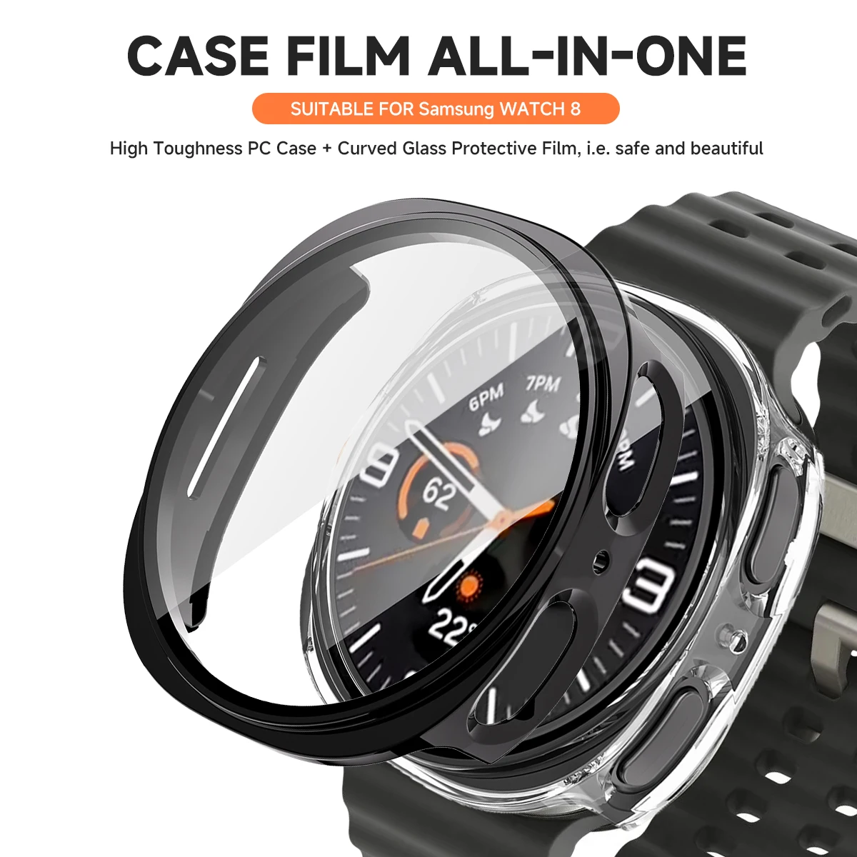 Premium Tempered Glass Case with Full PC Bumper Cover - Screen Protector for Smartwatch Accessories