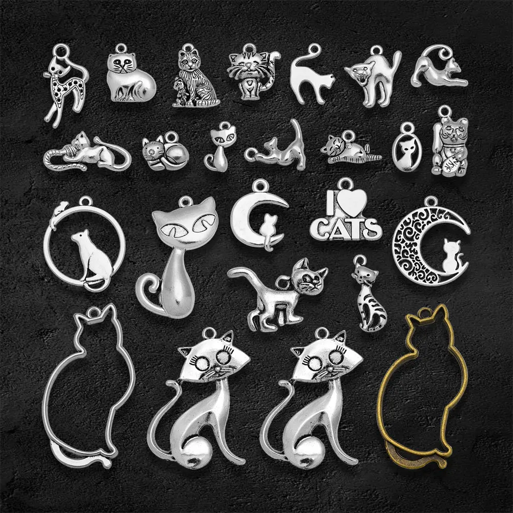 20pcs Cat Pendant Charms Antique Silver Color Small Cat Charms Jewelry DIY Cat  Charms For Bracelet Making