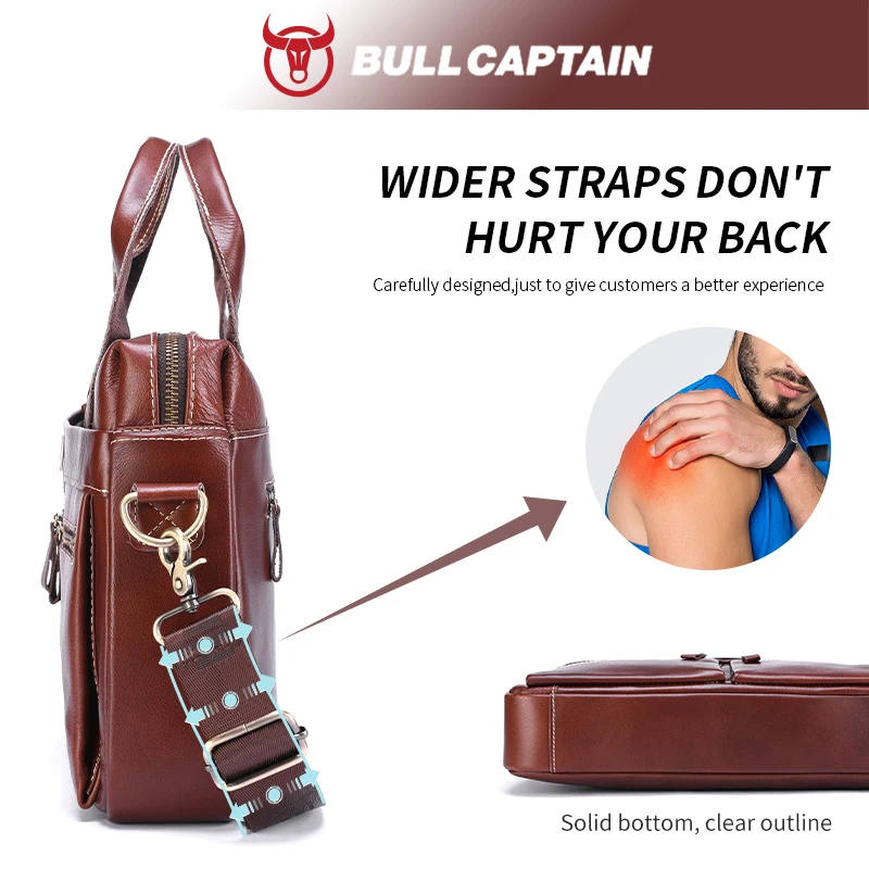 BULLCAPTAIN Men's Leather Briefcase Can Be Used For 15.5-Inch Notebook Large-Capacity Work Bags Business Shoulder Messenger Bag 5