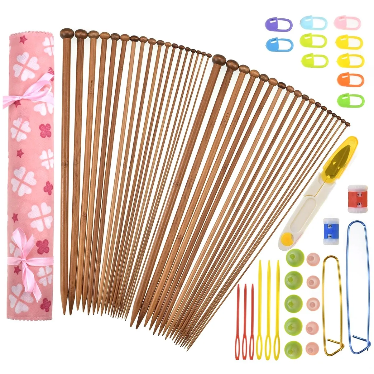 

35cm Straight Yarn Weave Crochet Needles Bamboo Knitting Needles Set Mix Sizes 2.0-10.0mm DIY Knitting Tools Women Gift