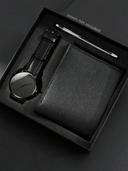 3PCS Simple scale Rhinestone men's quartz watch with Wallet Swivel Pen office set selected gift