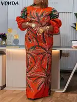 Plus Size 5XL VONDA Bohemian Party Dress Women Printed Puff Sleeve Dresses Oversized Vestidos 2024 Casual Loose Vintage Sundress - Image 3