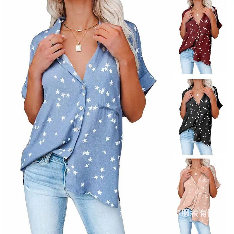 2022 summer Europe and the United States women's new printed V-neck breasted bat short sleeve summer hot selling men s europe and the united states fashion casual lapel short sleeved cardigan loose sweatpants 2 pc