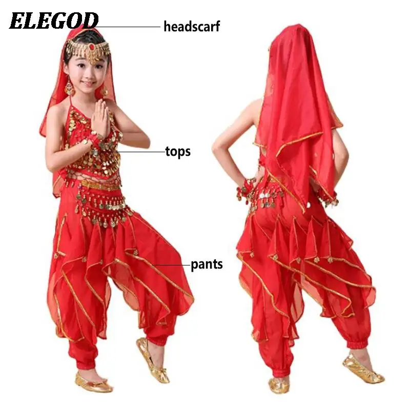 Costume Danza Indiana Per Bambina 4-11 Anni - Set Top E Pantaloni Con Paillettes, Per Esibizioni E Carnevale