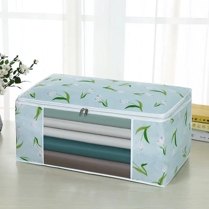 Plant Pattern Clothes Finishing Bag Dustproof Quilt Storage Box Foldable High Capacity Bedding Organizer Bag Sweater Tidy Case