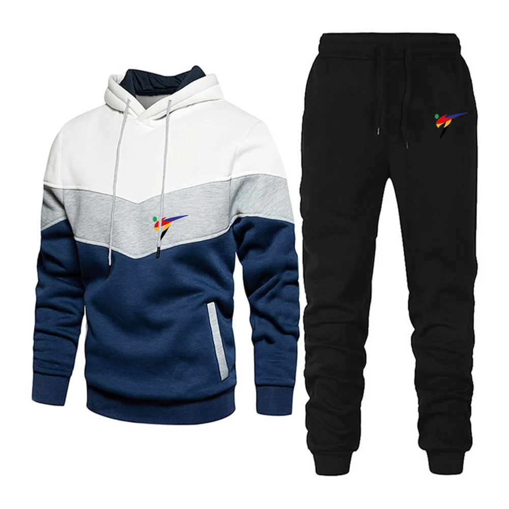 Men Spring Autumn Print Casual Hoodie Trouser Set