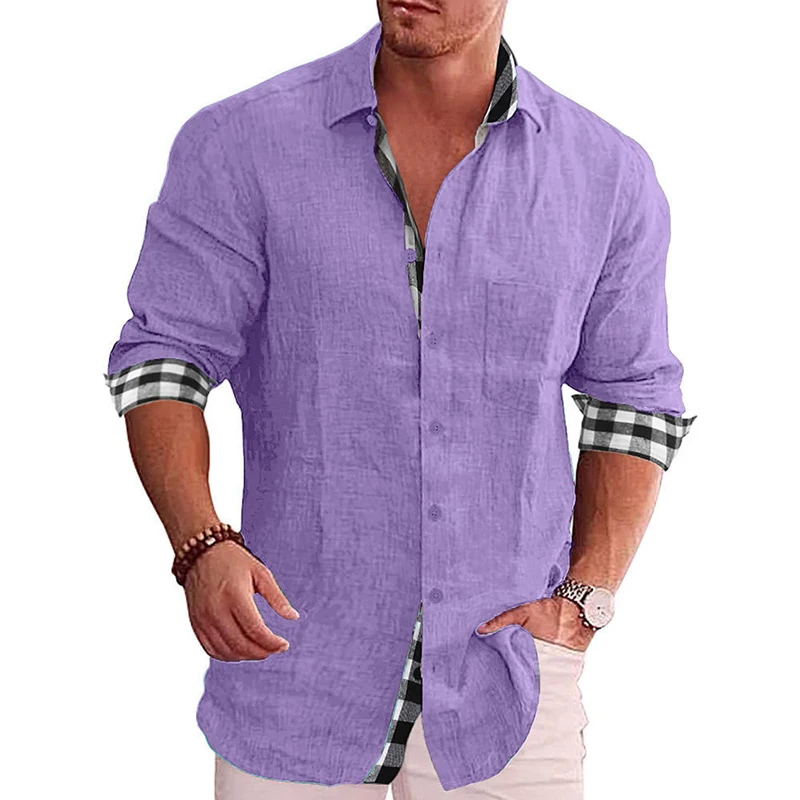 2023 Spring Autumn Solid Color Fashion Turn-down Collar Long Sleeve Shirt Man Casual Loose Button Cotton Hemp All-match Cardigan