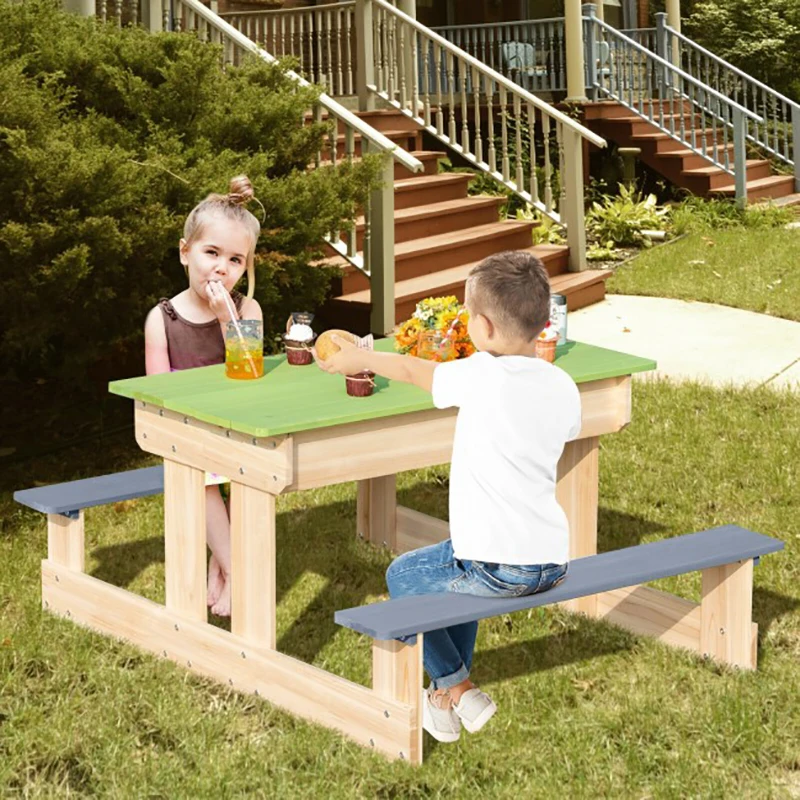 

3-in-1 Outdoor picnic table Wooden Kids Water Sand Table with Play Boxes Suitable for Outdoor Park Yard Lawn Patio Kids Room