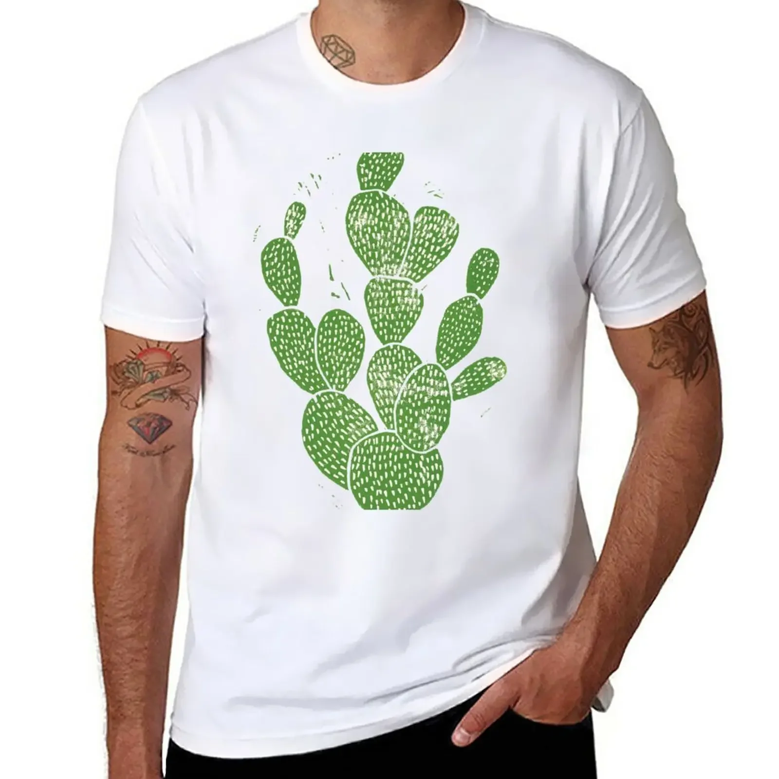 

Linocut Cacti #1 T-Shirt boys whites plus sizes quick-drying black t-shirts for men