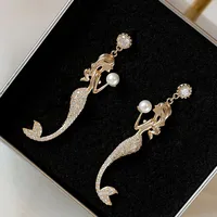 Mermaid Trend Earrings For Women Super Fairy Mermaid Alloy Electroplate Golden Jewelry Inlay Brick luxurious Long Pearl Earrings 1