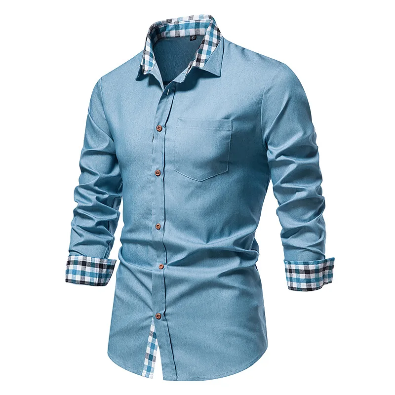 2022 Autumn New Men's Casual Formal Shirt Button Up Shirt Long Sleeve Denim Work Shirt mens short sleeve button down