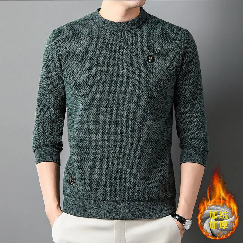 Men's Pullover Round Neck Autumn and Winter Chenille Fashion Patchwork Screw Thread Solid Color Knitted Long Sleeved Sweaters