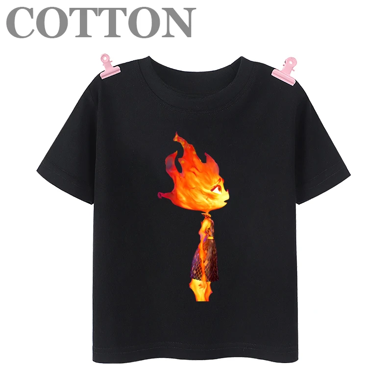 thumbnail image 1 of Camiseta de algodón de manga corta con estampado de dibujos animados para niños y bebés de Disney Elemental Wade Ripple y Embe Anime de moda de verano, 1 of 5