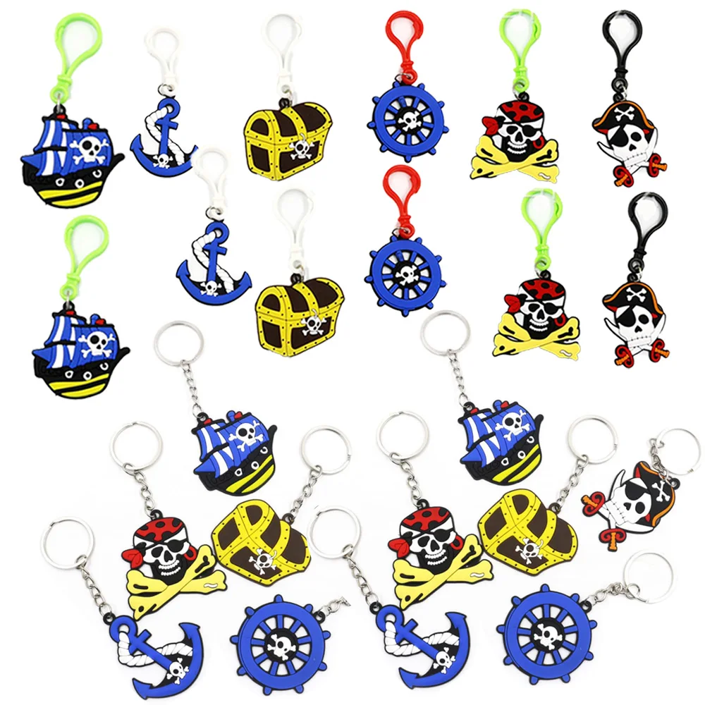 

12Pcs Pirate Party Supplies Key Chain Rubber Rings Kids Girls Boys Children Birthday Bag Fillers Toys Halloween Favor Decor