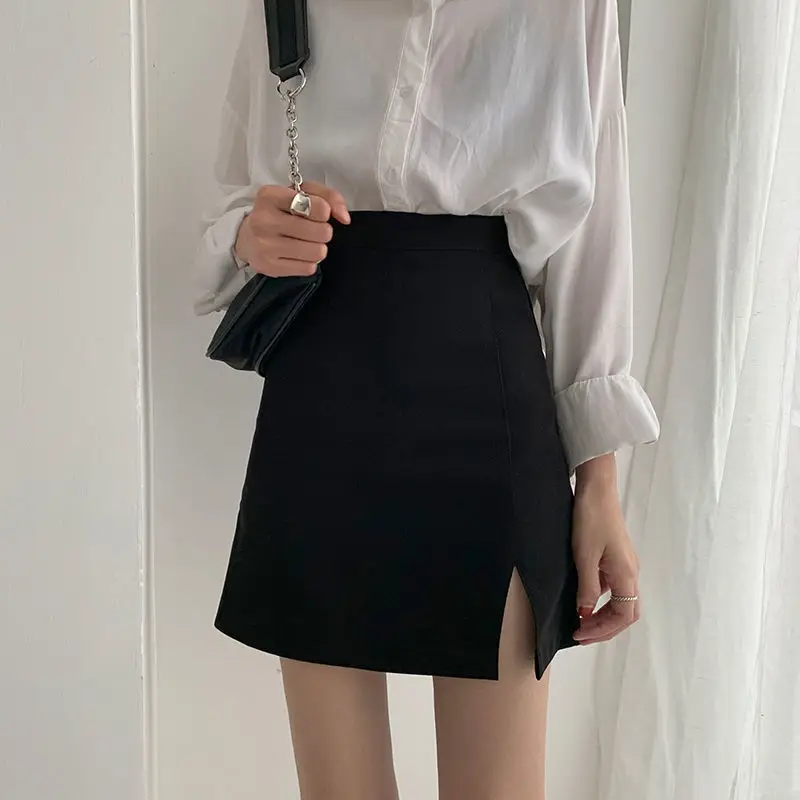 

Women Skirts A-line Split Ladies Korean Fashion Skirt Spring Mujer Falda Casual Elegant Office Black Design Comfortable Clothing