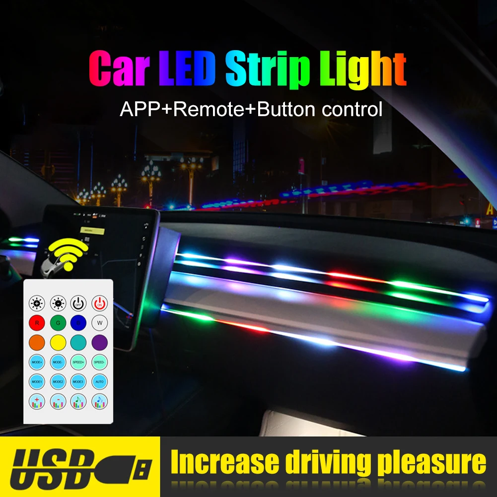 

Car Interior Light 64 Colors Optical Auto LED Neon Light Flexible Atmosphere Strip Lamp APP Remote Control Music Sync Rope Light