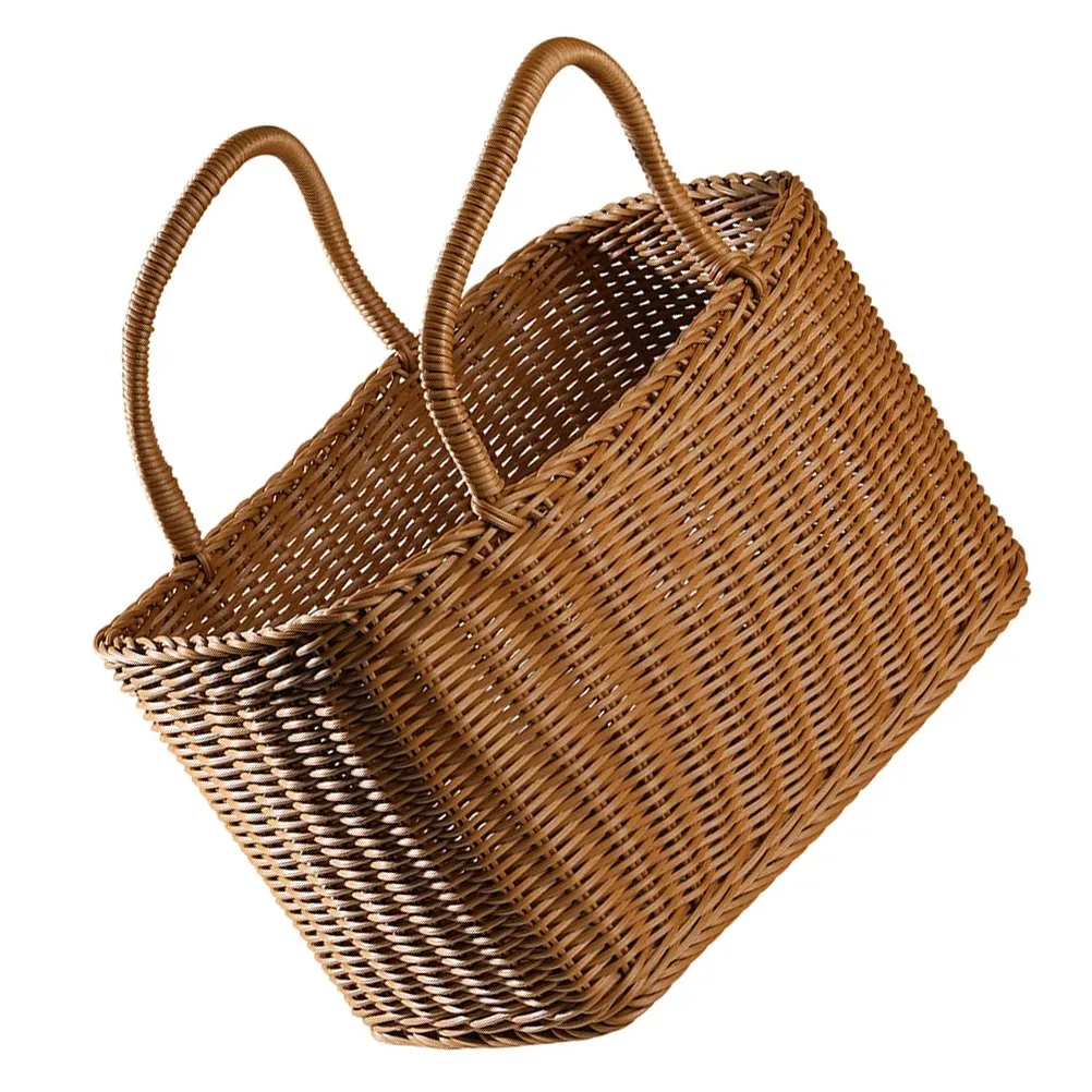 Basket Woven Wicker Storage Baskets Bag Picnic Rattan Flower Beach With Handle Straw Market Fruit Tote For Gift Hand Shopping_voghion.com