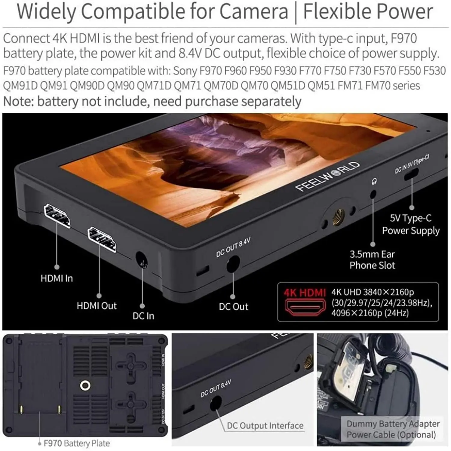 FEELWORLD F5 PRO V4 Monitor 4K HDMI Input Output 6 Inch Touch Screen 3D LUT DSLR Camera Field Monitor