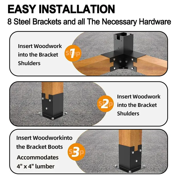 Pergola Brackets Eapele Pergola Corner Brackets For 4x4 Wood Posts - 3 ...