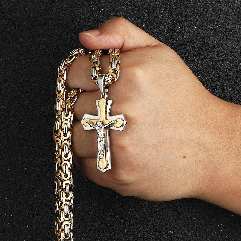 Stainless Steel Crucifix with Byzantine Chain 4