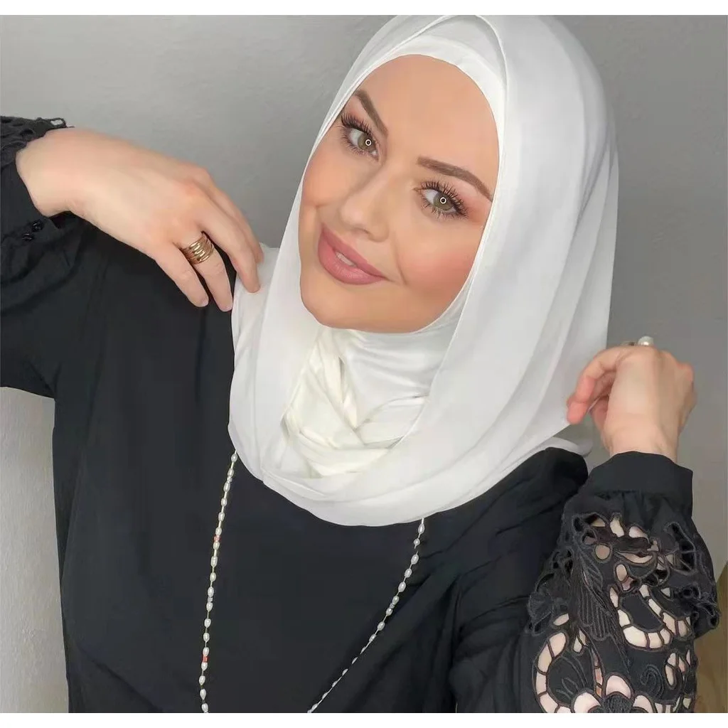 Islamic White Chiffon Hijab Abaya Hijabs For Woman Abayas Jersey Scarf Muslim Dress Women Turbans Turban Instant Head Wrap Shawl