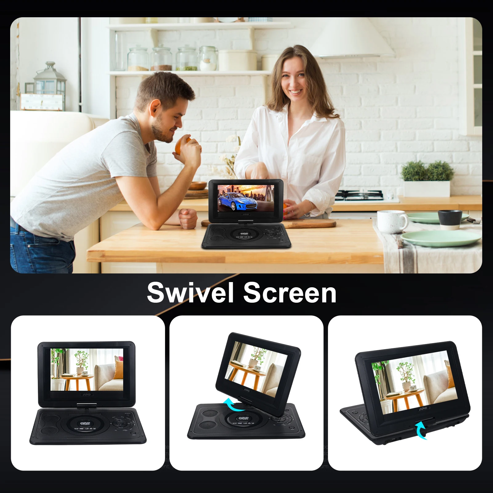 9.8inch/13.9inch DVD Player 270&deg; Rotate HD Screen Car TV DVD Player Game Function Car Charger and AC Adapter Support AV IN OUT