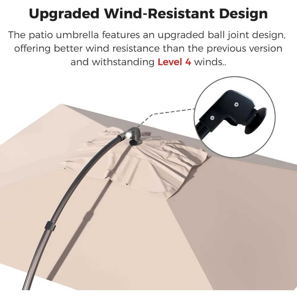 9x12 FT Cantilever Umbrella with Base & Cover Outdoor Aluminum Rectangle Offset Umbrellas for Deck Yard (Champagne, 4