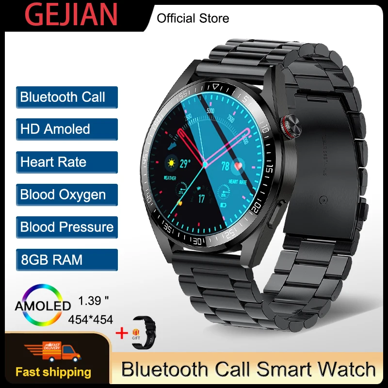 

2023 New 8G Memory 454*454 AMOLED Screen Smart Watch Always Display Bluetooth Call Local Music Smartwatch For Men TWS Earphones