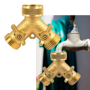 Heavy Duty ทองเหลือง Garden Hose Splitter, 3/4 นิ้ว 2 Way Y ขั้วต่อท่อน้ําทองเหลือง, ก๊อกน้ํากลางแจ้ง Splitter 1