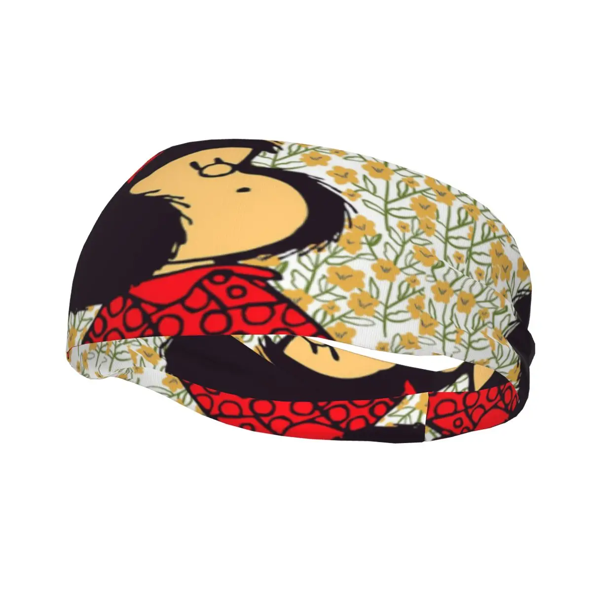 

Mafalda And Flowers Sweat Headband Bandage Kawaii Cartoon Hair Bands Yoga Running Sweatband Sports Safety for Women