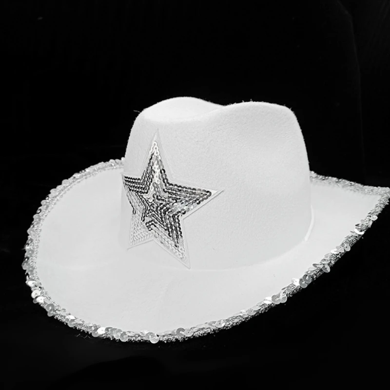Felt Cowboy Hat Western Cowgirl Hat Costume Glitter Hats Cap for Kids Boys Girls