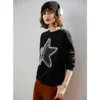 LOUIS YAO 2024 Winter Collection with Thick Velvet Women's Hoodie Three Dimensional Embroidered Pentagram Long Sleeve Top 6