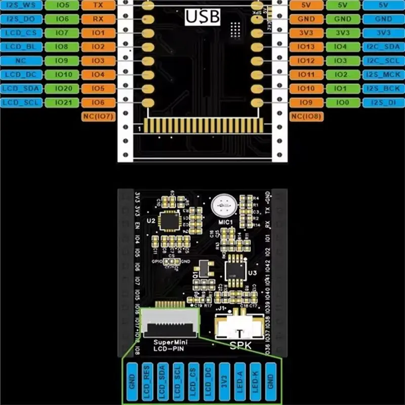 【SURPISE】ES8311+ NS4150B+ 오디오 출력용 내장 앰프 및 마이크가 있는 오디오 디스플레이 모듈용 TFT 코덱 디지털