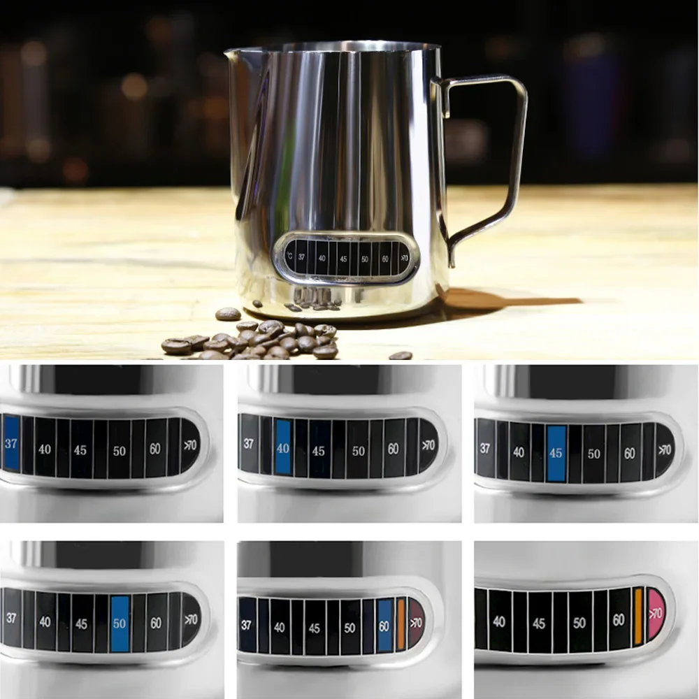 Milk Frother Jug Milk Frothing Jug 350/600ML Stainless Steel Milk Frother Pitcher with Thermometer Indicator Milk Pitcher Barista Coffe Latte Art Cup Jug