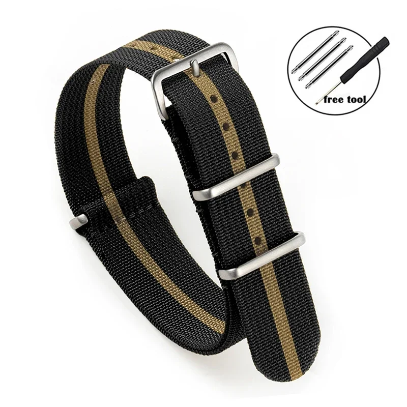 Black Gold Nylon Ribbed Strap - Stylish Military Sport Watchband Bracelet