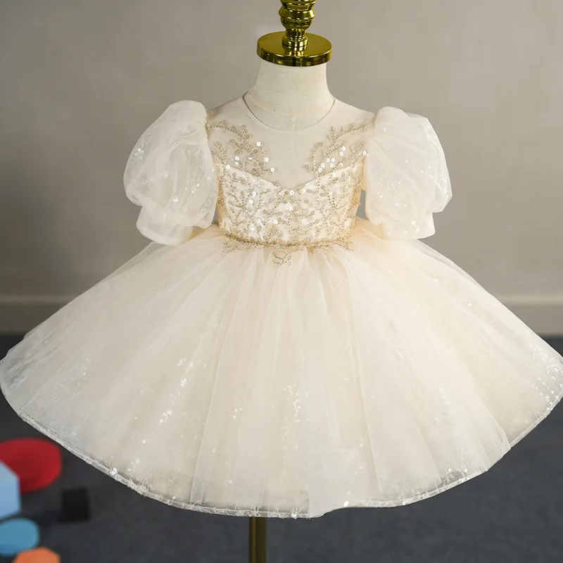 

Baby Baptism Flower Girl dresses for Weddings Children Princess Ball Gown Kids first Birthday Party Performance Fluffy Dresses