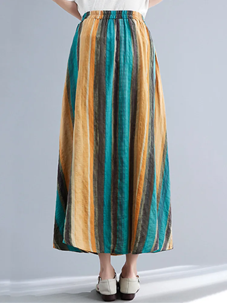

Korean Style Cotton Vintage Striped High Waist Summer Woman Skirts Casual Loose Long For Woman Skirts Womens 2023 Skirt Clothes