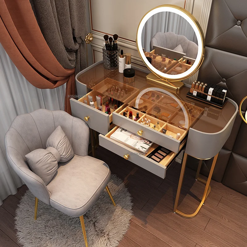 

Modern Furniture Glass Dressing Table For Bedroom Luxury Storage Drawers Dressers Simple Vanity Desk Schminktisch Decoration