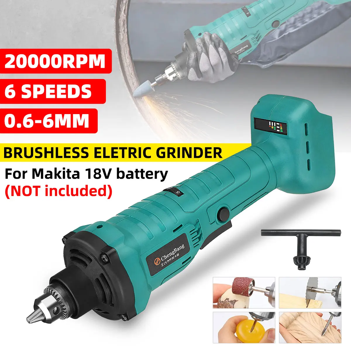 Brushless Die Grinder 0.6 6mm Collet Variable 6 Speed Rotary Tool