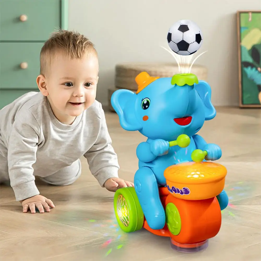 Drumming Elephant Toy, Music Light Drumming Toy Car Cute Small Elephant Toys Car Parent Child Interactive Toy Games 2