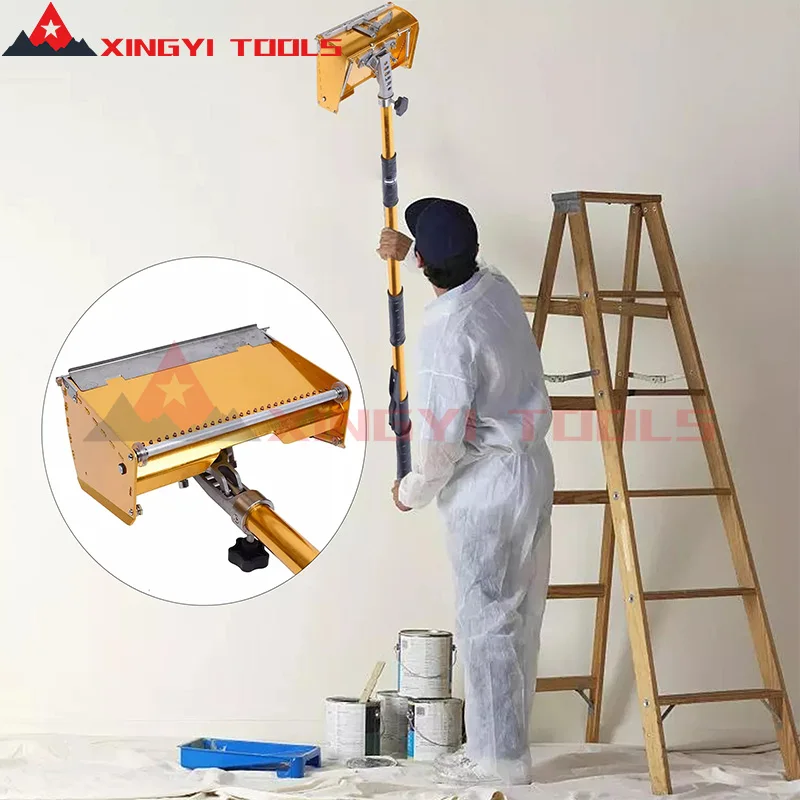 9.8In Drywall Flat Finisher Taping Technical Tools Lastering Plaster Box 120&deg; Adjust Extendable Handle Wallboard Mud for Putty
