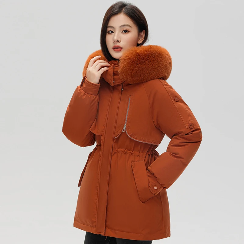 

Women's Winter Parkas Hooded 2023 New Fashion Zipper Thick Warm Jackets for Women Outerwear Korean Style Fur Collar Padded Coat