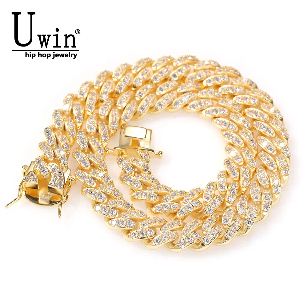Uwin 12mm Cuban Pink Bracelet Miami Chain Fully Iced Out Bangles Pave Setting AAA+ CZ Luxury Women Accessories