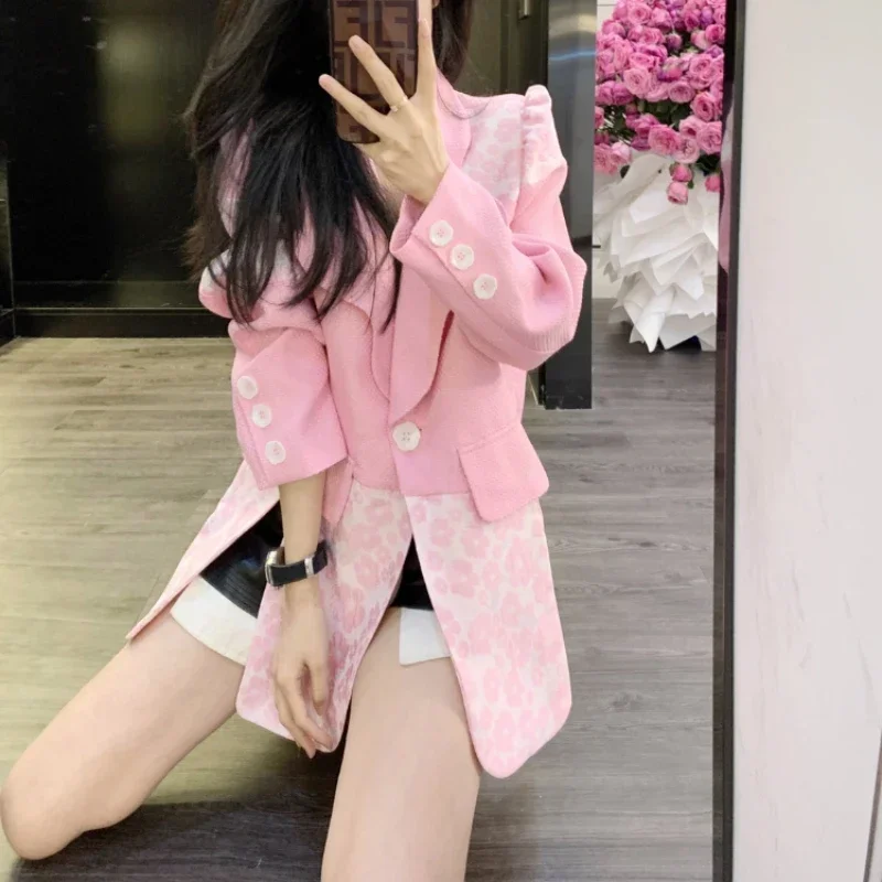 Women's Stylish Suit Coat, Single Button, Minimalist and Commuter Style, Korean Version, Splicing and Regular Style, Long Sleeve