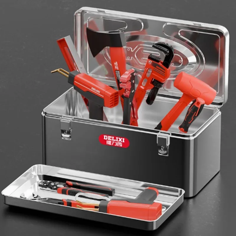 Large Hard Case Tools Box Stainless Storage Organizer Boxes Multifunctional Waterproof Suitcase Home Tool Box for Car Mechanic 2