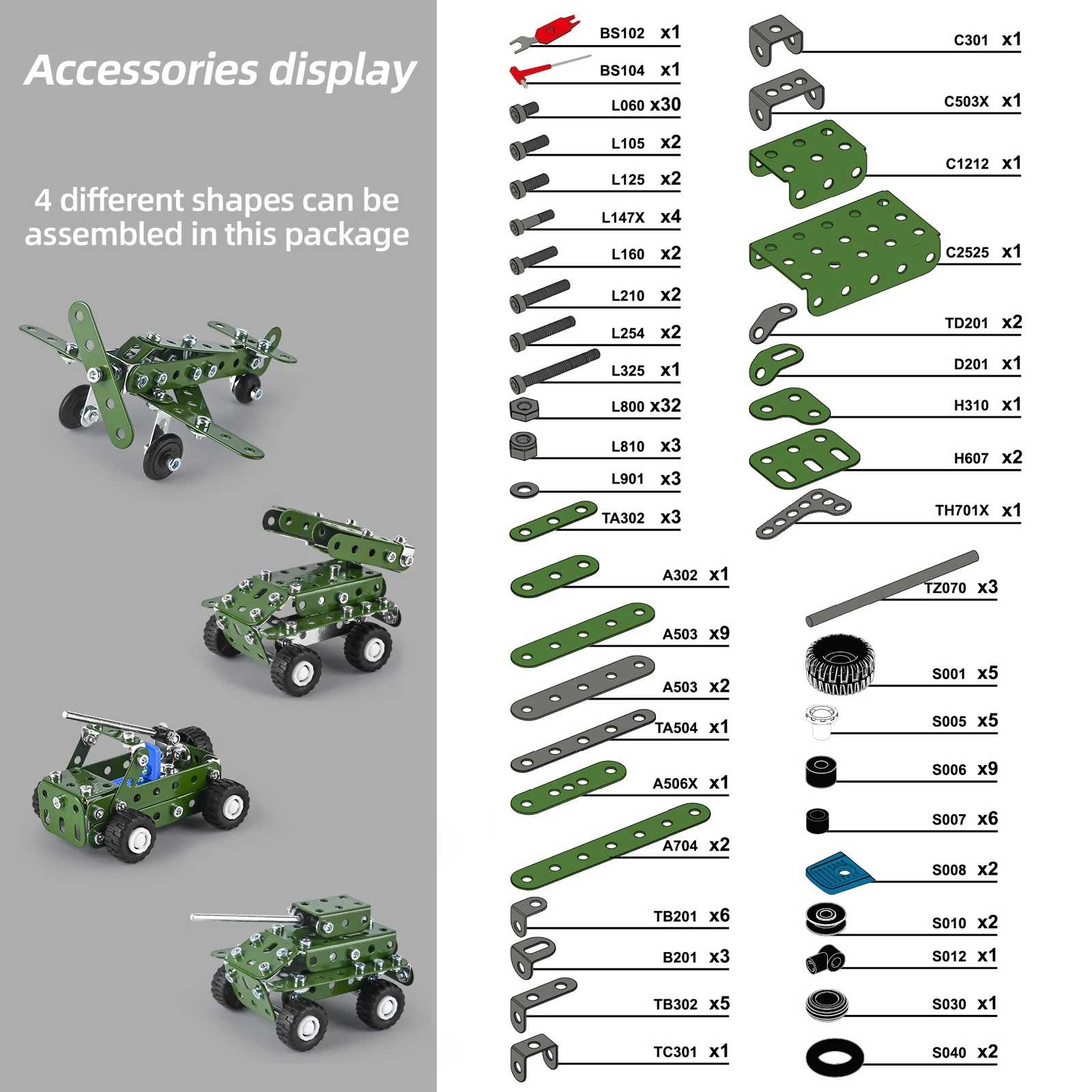 4in1 금속 항공기 조립 블록 모델 자동차 트럭 탱크 세트 나사 블록 DIY 조립 장난감 3D 금속 엔지니어링 차량 키트 선물