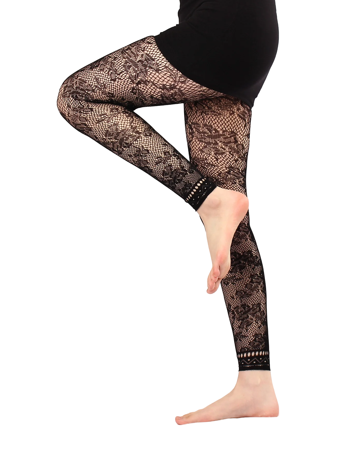 Damen-Strumpfhose, schwarz, sexy, gemustert, hohe Taille, Netzstrumpfhose, Mädchen-Leggings, florale Dessous-Strümpfe für 40–75 kg, 150–170 cm – Detail 9
