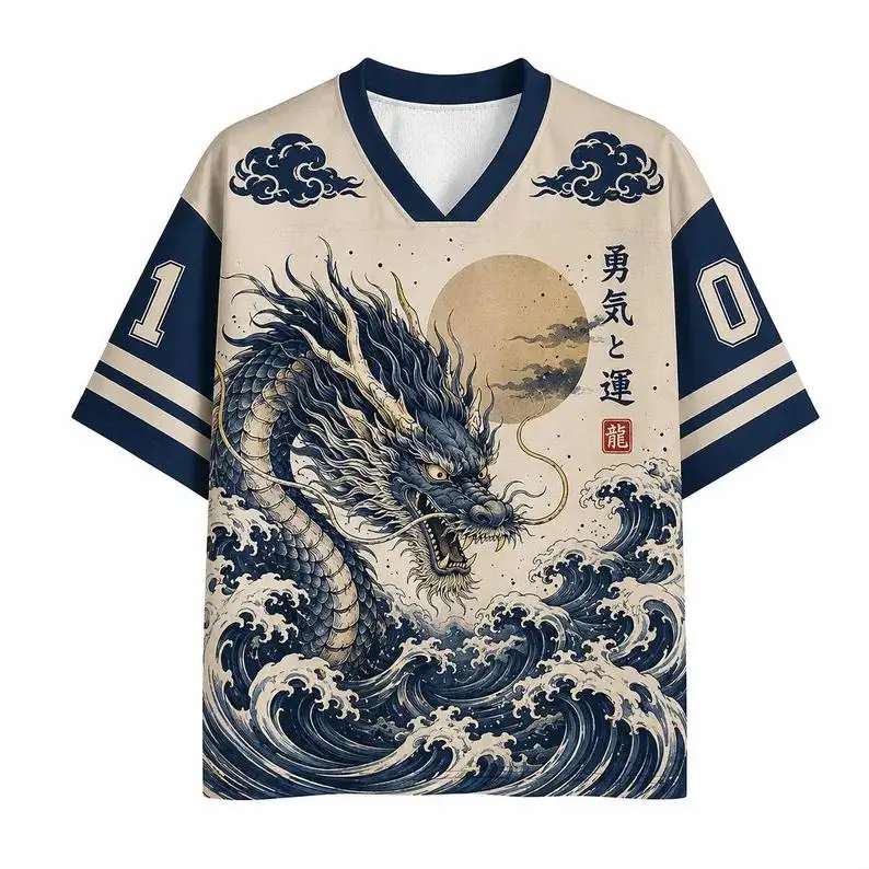 3D-Druck Retro Drachenwellen Sport Schnelltrocknend Atmungsaktiv Herren Damen V-Ausschnitt T-Shirt Sommer Harajuku Outdoor Street Casual Eltern-Kind