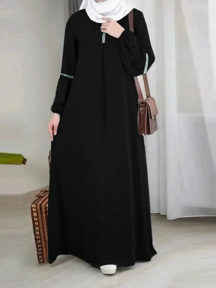 

Arabian Dubai Abayas Women Clothes Musulmane Casual Sequin Sundress Muslim Dress Women Stretch Cuff Kaftan Lislamic Clothing